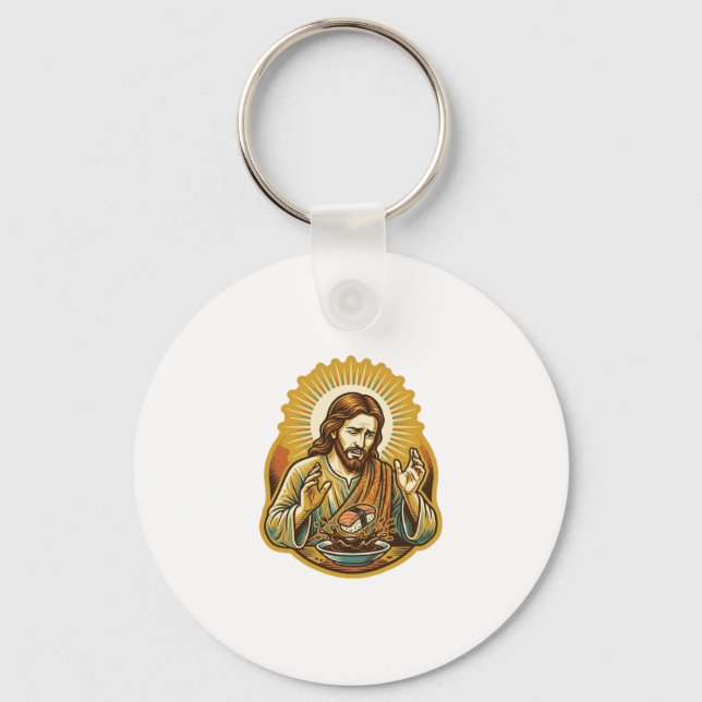 Jesus Slappade Sushi I Sojasås Stänk Mat Humor Nyckelring (Framsida)