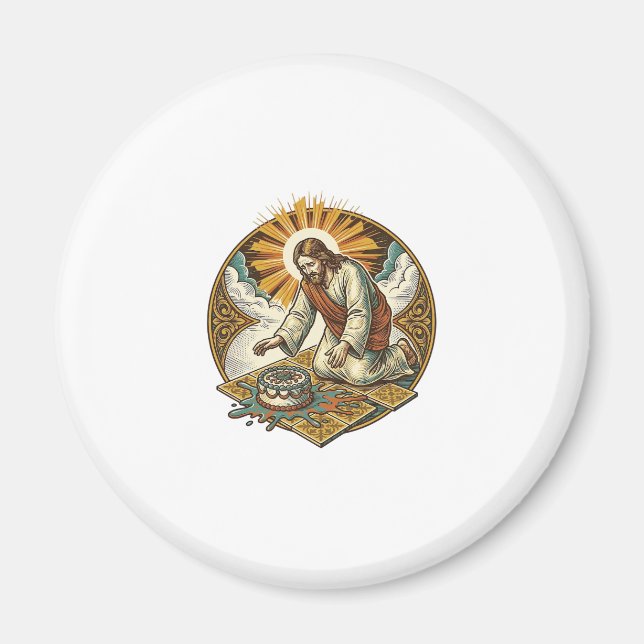 Jesus släppte födelsedagstårta med ansiktet neråt  magnet (Framsidan)