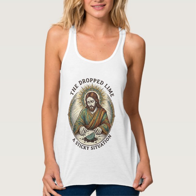 Jesus släppte limekile på smutsiga golvet Tequila- Linne Med Racerback (Framsida)