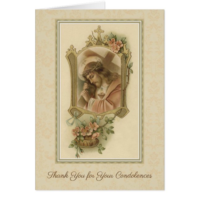 Jesus som bär argt katolskt beklagandetack hälsningskort (Framsidan)