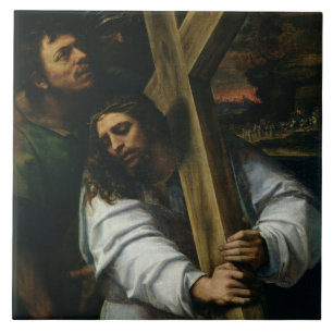 Jesus som bär kor, c.1535 (olja på panel) kakelplatta