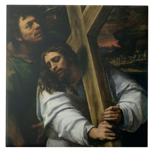 Jesus som bär kor, c.1535 (olja på panel) kakelplatta (Framsidan)