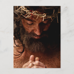 Jesus som ber med krona av bröst vykort
