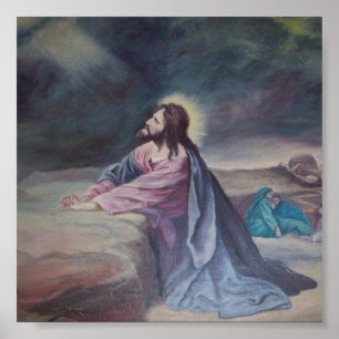 Jesus som böjer sig vid Gethsemane Poster