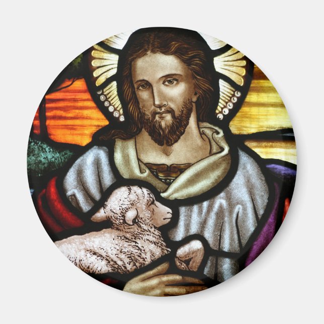 Jesus som Bra Shepherd Porträtt Magnet (Framsidan)