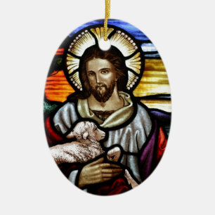 Jesus som den bra herden julgransprydnad keramik