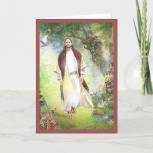 Jesus som går i Gethsemane Garden Helgkort
