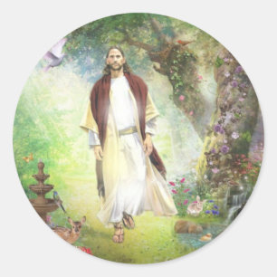 Jesus som går i trädgården av Gethsemane Runt Klistermärke