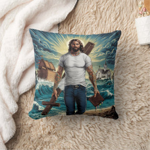 Jesus som går på turbulent vatten med kor kudde