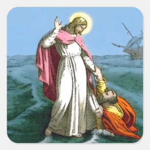 Jesus som går på vatten fyrkantigt klistermärke
