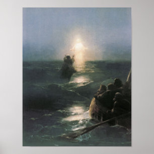 Jesus som går på vatten, Ivan Aivazovsky målning Poster