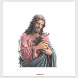 Jesus som håller en Baby Hippo-målning för lekfull Klistermärken