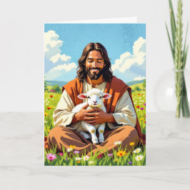 Jesus som håller i Lamb | Religiösa Påsk Kort