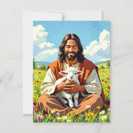 Jesus som håller i Lamb | Religiösa Påsk Vykort