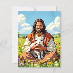 Jesus som håller i Lamb   Religiösa Påsk Vykort
