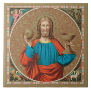 Jesus som håller upp Eukarist (SNV 050) Kakelplatta