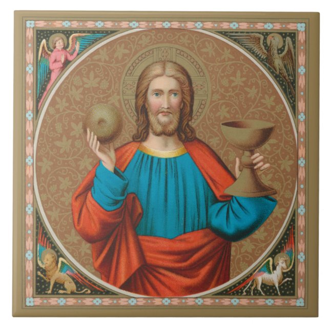 Jesus som håller upp Eukarist (SNV 050) Kakelplatta (Framsidan)