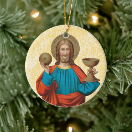 Jesus som håller upp Eukarist (SNV 050) x 2 Julgransprydnad Keramik