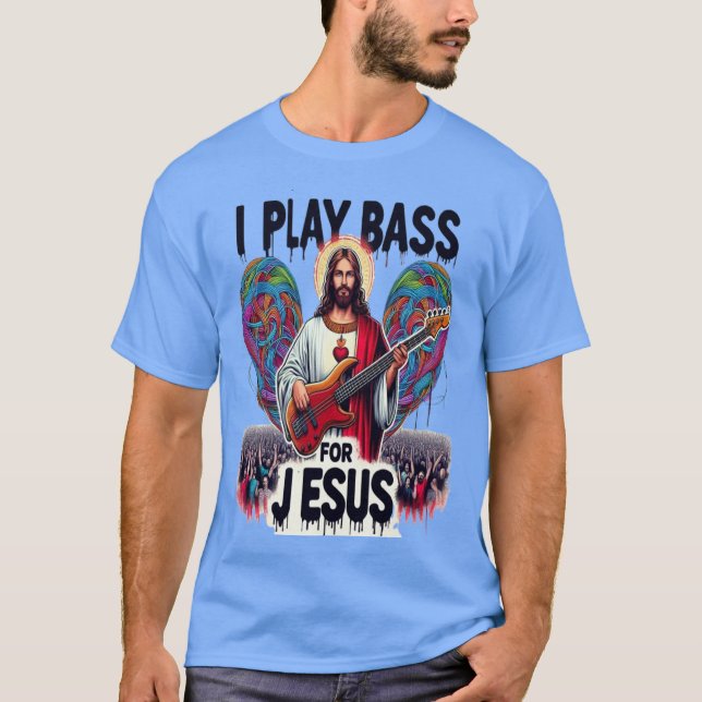 Jesus som har en basgitarr t shirt (Framsida)