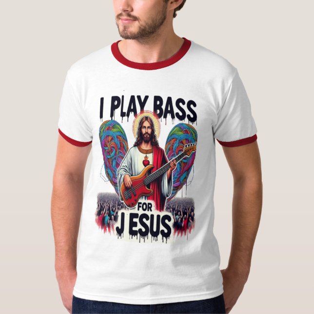 Jesus som har en basgitarr t shirt (Framsida)