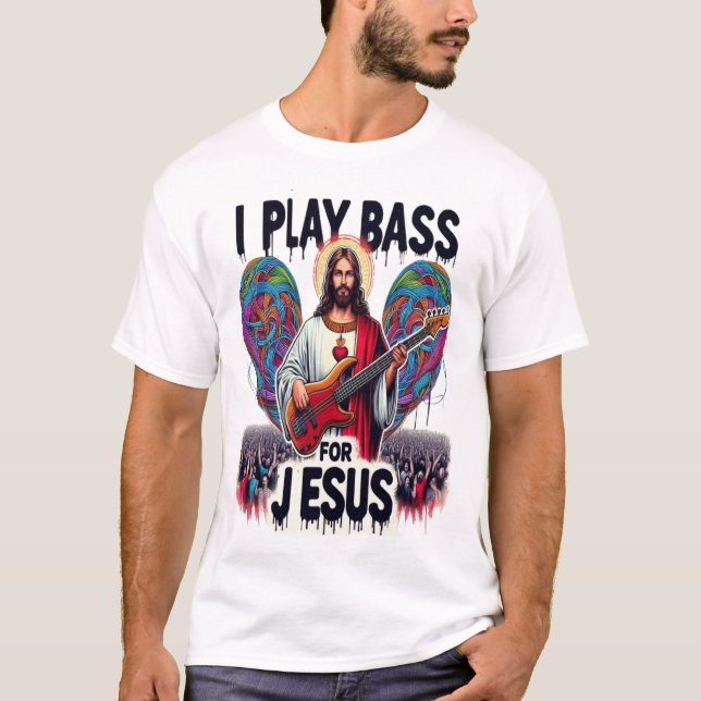 Jesus som har en basgitarr t shirt (Framsida)