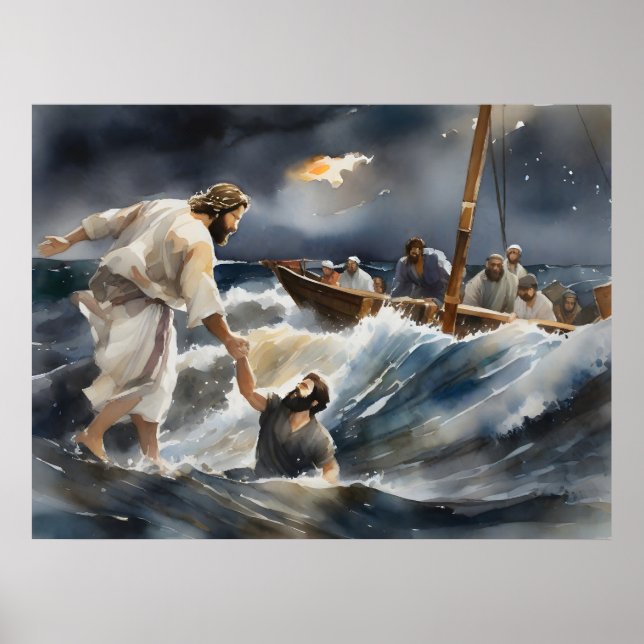 Jesus som hjälpte Peter ut ur Vatten Poster (Framsidan)
