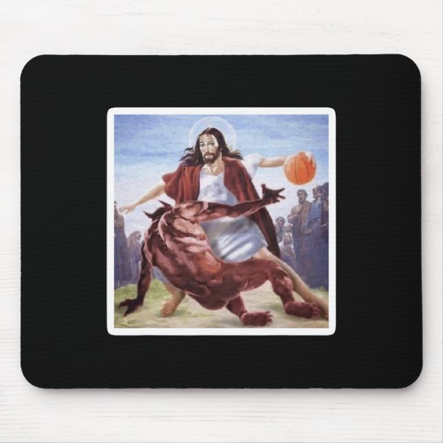 Jesus som kör upp Satan Basketball Musmatta (Framsidan)