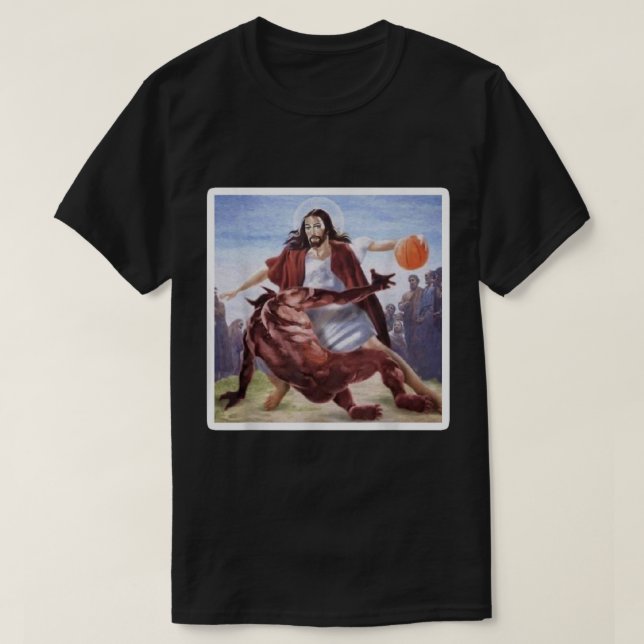 Jesus som kör upp Satan Basketball T Shirt (Design framsida)