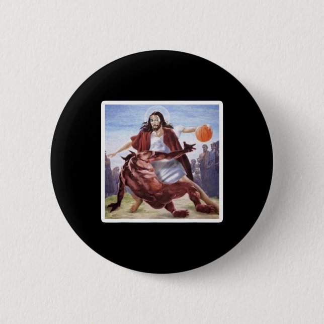 Jesus som kör upp Satan Bysketbyll Knapp (Framsida)