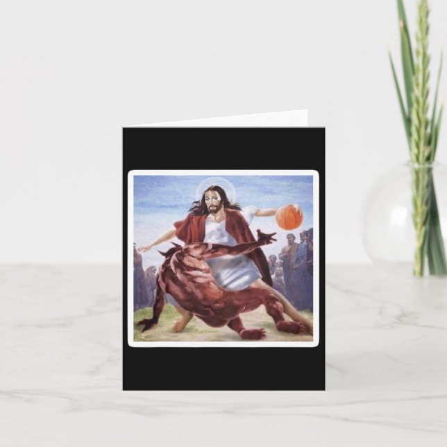 Jesus som kör upp Satan Bysketbyll Kort (Framsida)