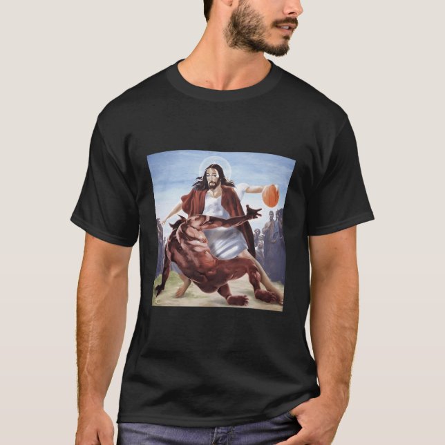 Jesus som korsar upp den kristna Djävulen T Shirt (Framsida)