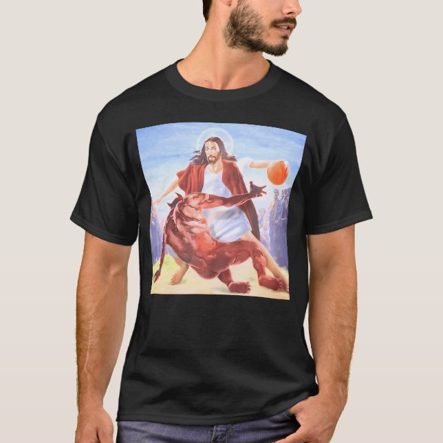 Jesus som korsar upp Djävulen, den berömda kristna T Shirt (Framsida)
