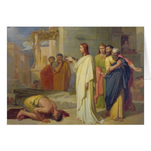 Jesus som läker spetälsken, 1864 hälsningskort
