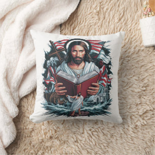 Jesus som läser i vågar och trossymboler kudde