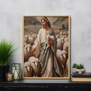 Jesus som leder hans faithful Flock Poster