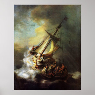 Jesus som lugnar stormen i havet av Galilee Poster