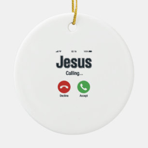 Jesus som ringer telefon skärm kristen skjorta des julgransprydnad keramik