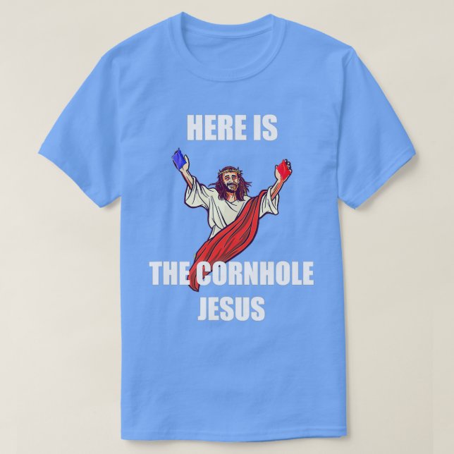 Jesus som spelar Cornhole Jesus Kristus T Shirt (Design framsida)