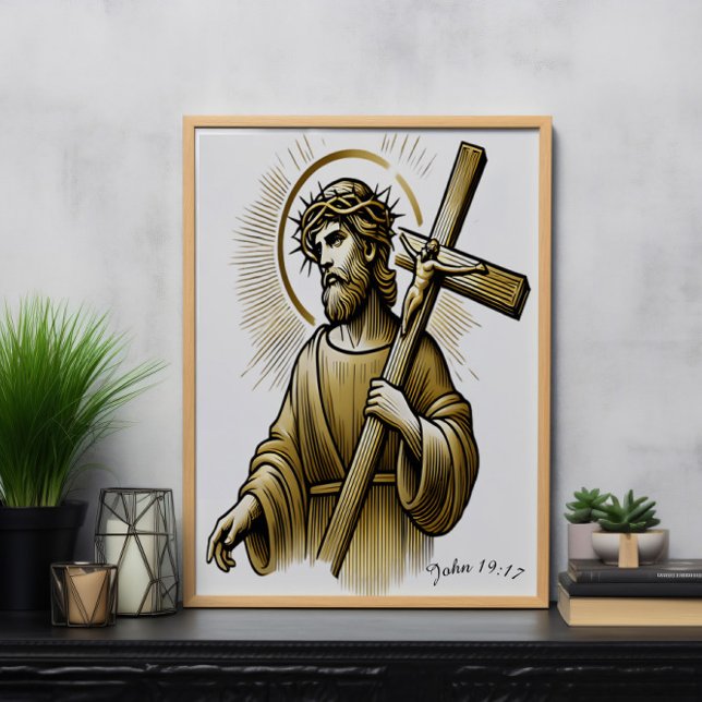 Jesus som transporterar Guld Kor med Grace Poster (Skapare uppladdad)