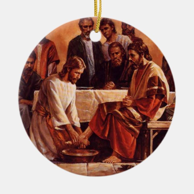 Jesus som tvättar lärjungefotprydnaden julgransprydnad keramik (Framsidan)