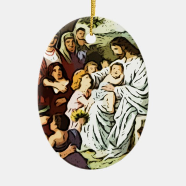 Jesus som välsignar barnen julgransprydnad keramik (Framsidan)