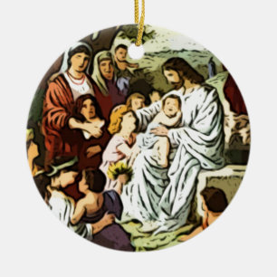 Jesus som välsignar barnen julgransprydnad keramik