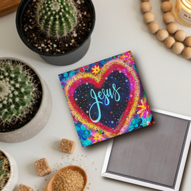 Jesus Söt Colorful Blommigt Heart Inspirief Magnet (Skapare uppladdad)