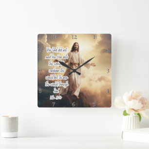 Jesus: Spara i världen, John 3:17 Fyrkantig Klocka