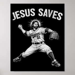 Jesus Sparar Baseball för män kvinnor barn kristen Poster