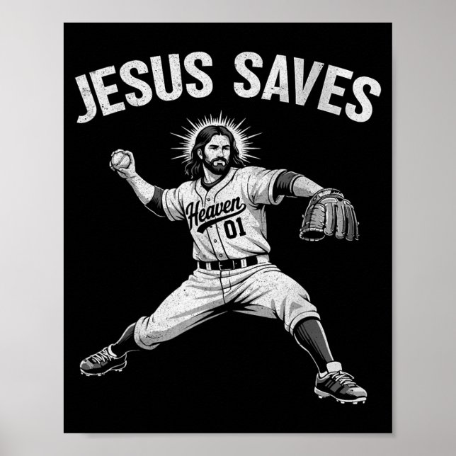 Jesus Sparar Baseball för män kvinnor barn kristen Poster (Framsidan)