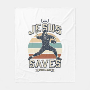 Jesus Sparar Baseboll Vintage Kristna Vektor Desi Fleecefilt