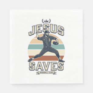 Jesus Sparar Baseboll Vintage Kristna Vektor Desi Pappersservett