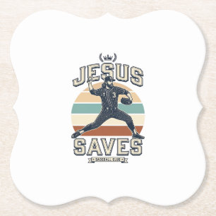 Jesus Sparar Baseboll Vintage Kristna Vektor Desi Underlägg Papper