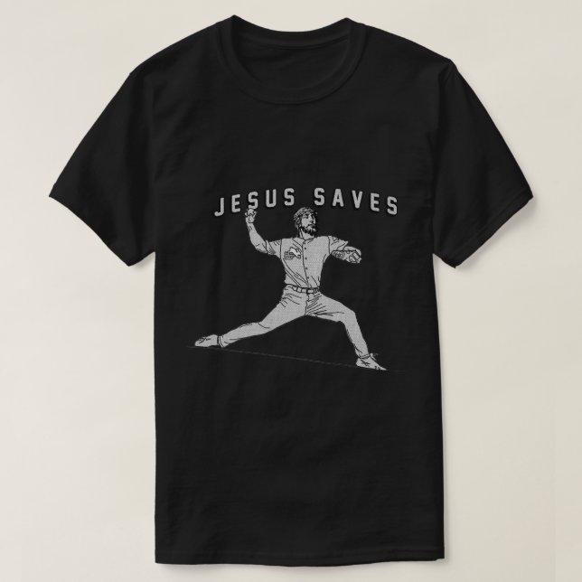 Jesus Sparar baskeball Pitcher Funny Jesus T Shirt (Design framsida)
